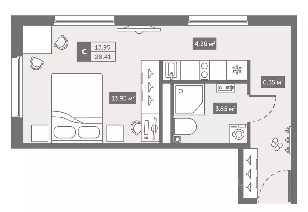 Студия Санкт-Петербург Московское ш., 13ЖЗ (28.41 м) - Фото 0