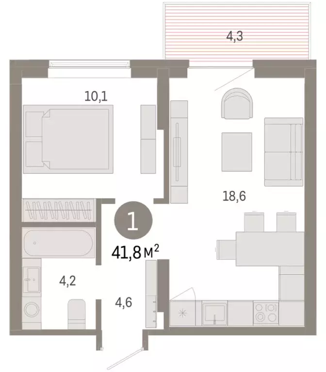 1-комнатная квартира: Омск, Кировский округ (41.78 м) - Фото 1
