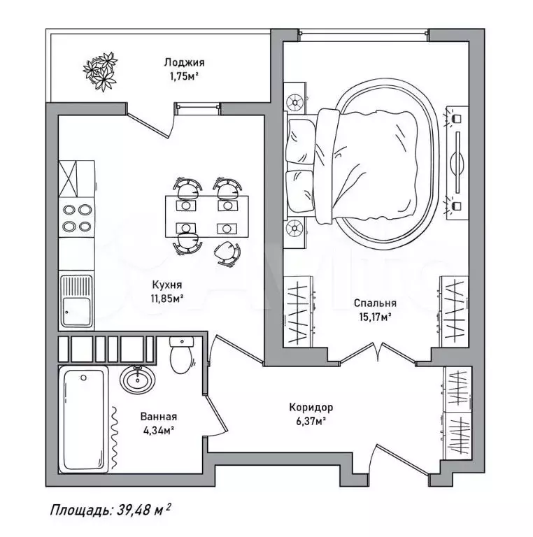 1-к. квартира, 40 м, 2/8 эт. - Фото 0