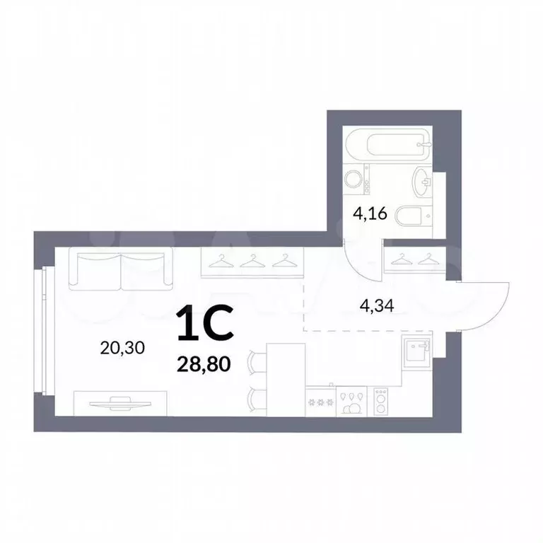 Квартира-студия, 28,8м, 2/15эт. - Фото 0