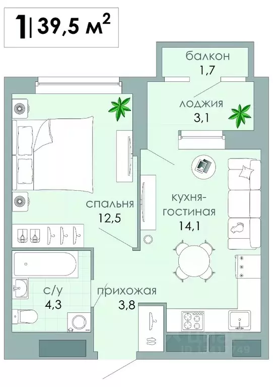 1-к кв. Тверская область, Тверь Южный мкр,  (39.5 м) - Фото 1