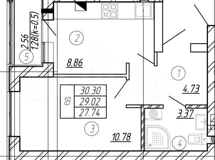 1-к. квартира, 29 м, 6/9 эт. - Фото 1