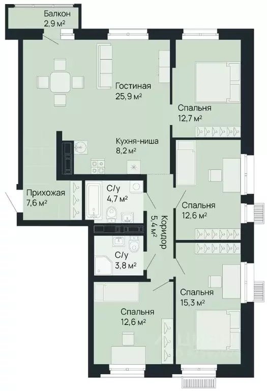 4-к кв. Нижегородская область, Нижний Новгород Резиденция жилой ... - Фото 1