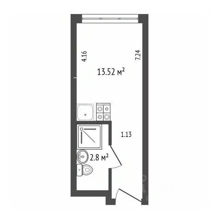 Студия Санкт-Петербург ул. Салова, 61 (16.6 м) - Фото 1