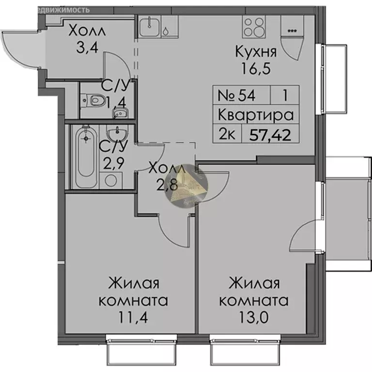 2-комнатная квартира: Санкт-Петербург, Лиговский проспект, 242 (57.42 ... - Фото 0