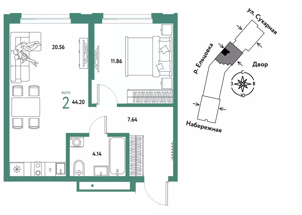 2-комнатная квартира: Новосибирск, Сухарная улица, 109/2 (44.2 м) - Фото 0