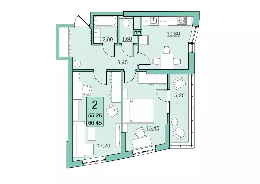 2-к кв. Саратовская область, Балаково Комсомольская ул., 65 (55.25 м) - Фото 0