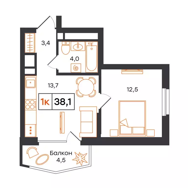 1-комнатная квартира: Екатеринбург, улица Патриса Лумумбы, 54 (38.1 м) - Фото 1
