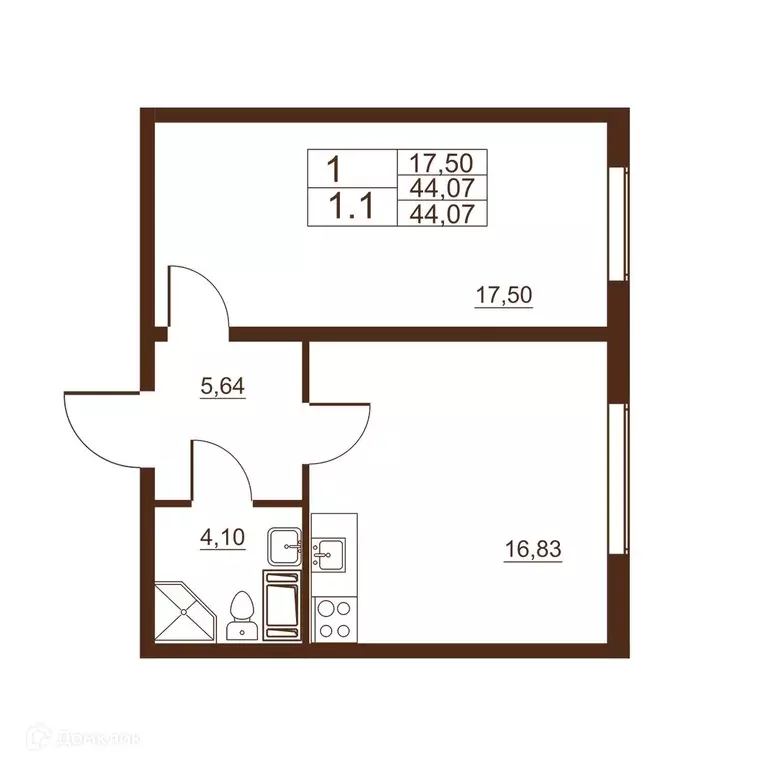 Продаётся 1-к квартира, 44.07 м - Фото 0