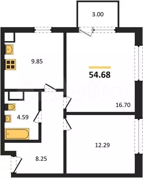 2-к. квартира, 54,7 м, 2/4 эт. - Фото 1