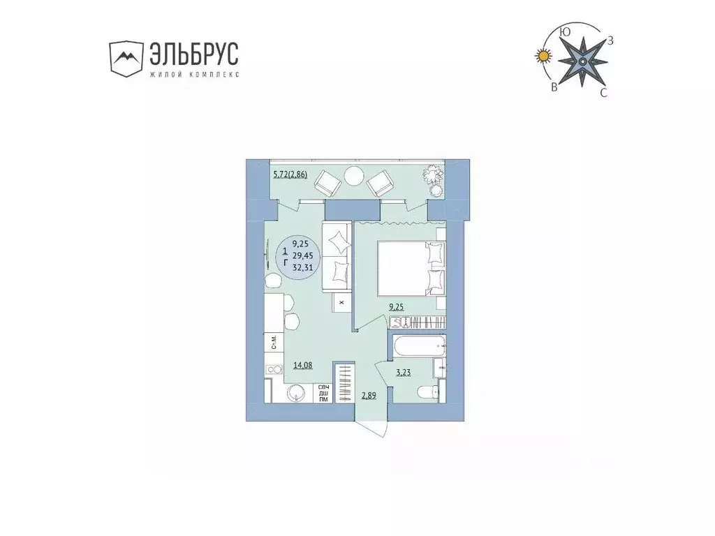 1-к кв. Башкортостан, Уфа Кавказская ул., 24 (32.31 м) - Фото 0