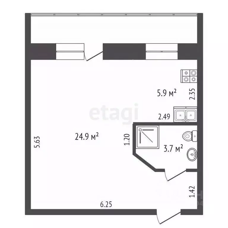 1-к кв. Крым, Феодосия ул. Габрусева, 13Б (33.5 м) - Фото 2