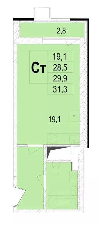 Студия Московская область, Мытищи ул. Академика Каргина, 25 (28.3 м) - Фото 0