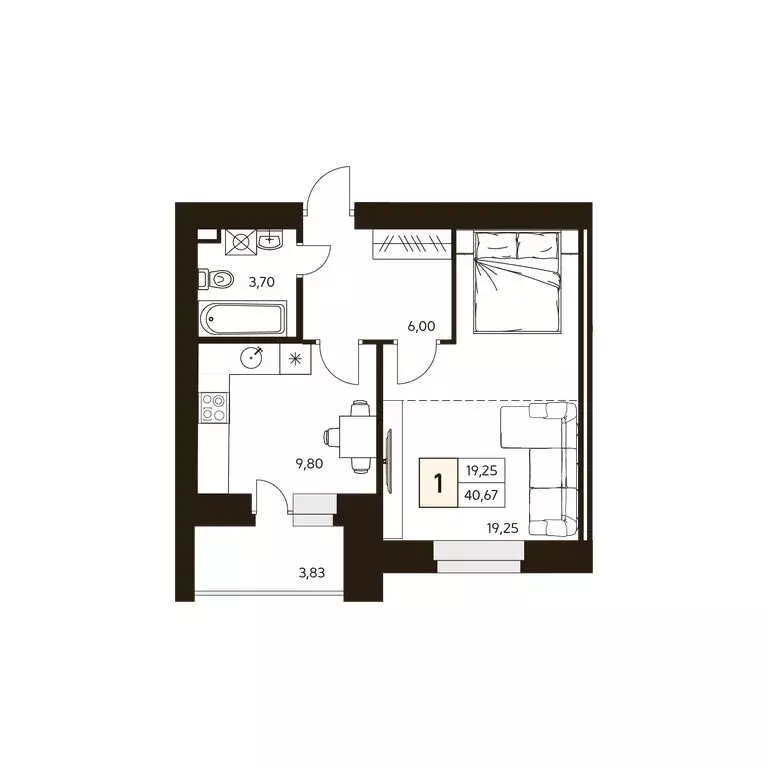 1-комнатная квартира: Уфа, улица Ахметова, 296/2 (40.4 м) - Фото 1
