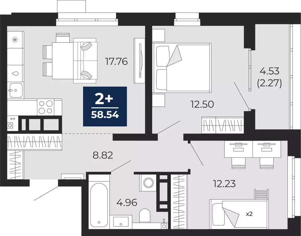 2-комнатная квартира: Тюмень, Арктическая улица, 12 (60.8 м) - Фото 1