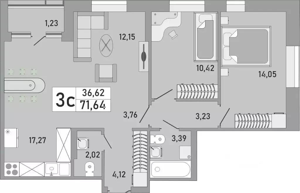 3-к кв. Башкортостан, Уфа Бакалинская ул., 9/1 (71.64 м) - Фото 1