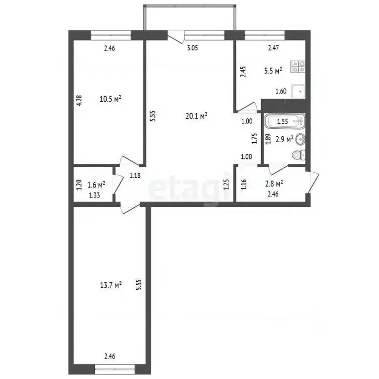 3-к кв. Чувашия, Чебоксары просп. Мира, 23А (57.1 м) - Фото 2