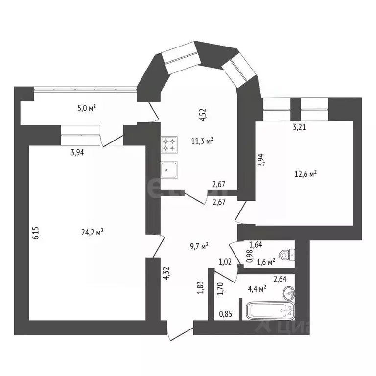 2-к кв. Башкортостан, Уфа ул. Натальи Ковшовой, 10 (63.8 м) - Фото 2