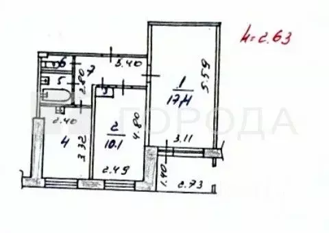 2-к кв. Кемеровская область, Новокузнецк ул. Косыгина, 75 (43.7 м) - Фото 2