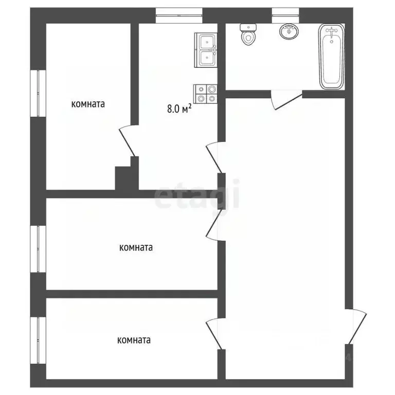 3-к кв. Вологодская область, Великий Устюг Гледенская ул., 9 (52.6 м) - Фото 2