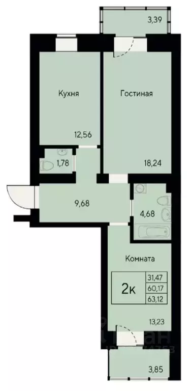 2-к кв. Красноярский край, Красноярск ул. Елены Стасовой, с1 (63.12 м) - Фото 0