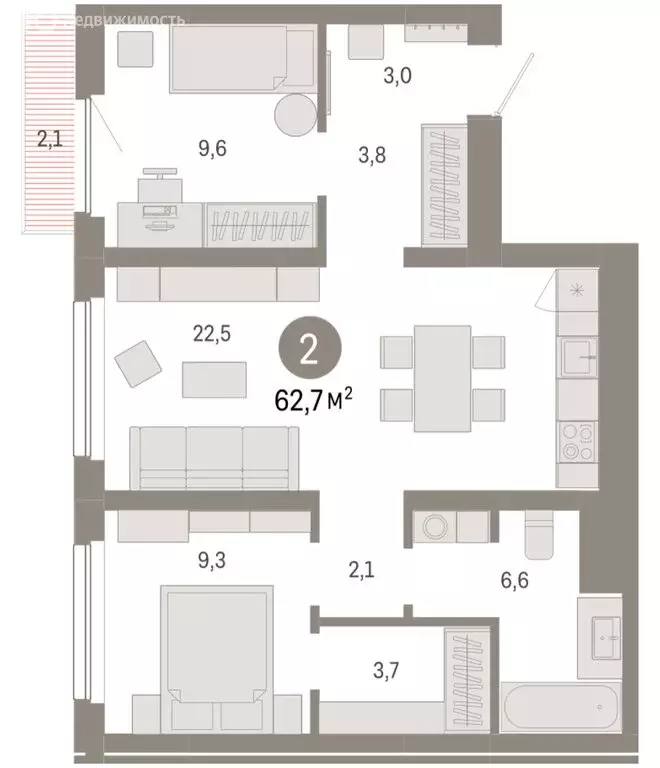 2-комнатная квартира: Новосибирск, квартал Лебедевский, 1/3 (62.7 м) - Фото 2
