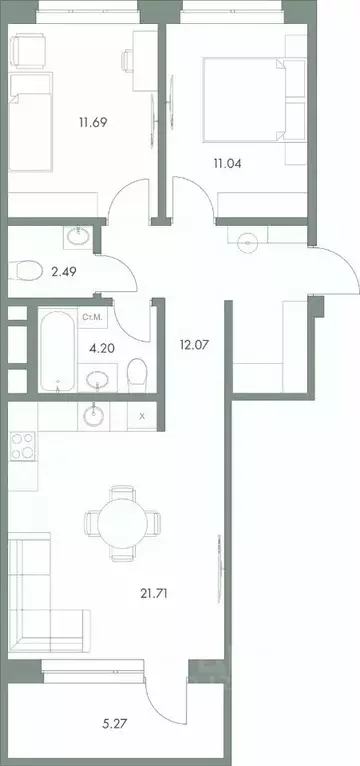 2-к кв. Ханты-Мансийский АО, Сургут ул. Крылова (68.47 м) - Фото 1