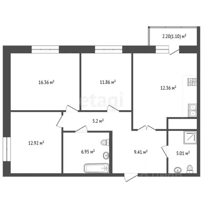 3-к кв. Башкортостан, Стерлитамак просп. Октября, 38 (86.4 м) - Фото 2