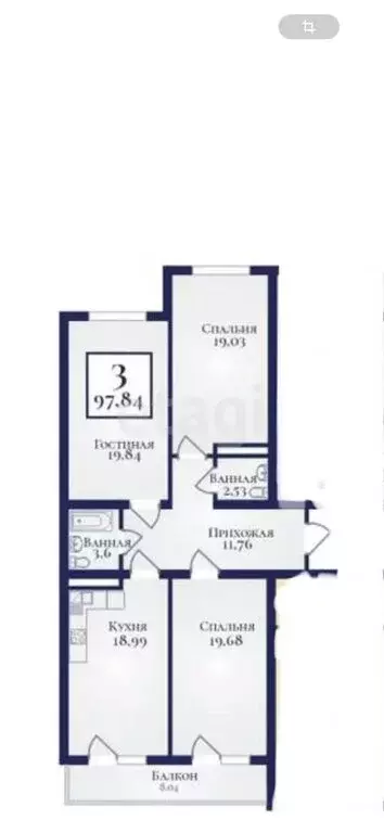 3-комнатная квартира: Махачкала, улица Ахмата-Хаджи Кадырова, 128 (100 ... - Фото 1