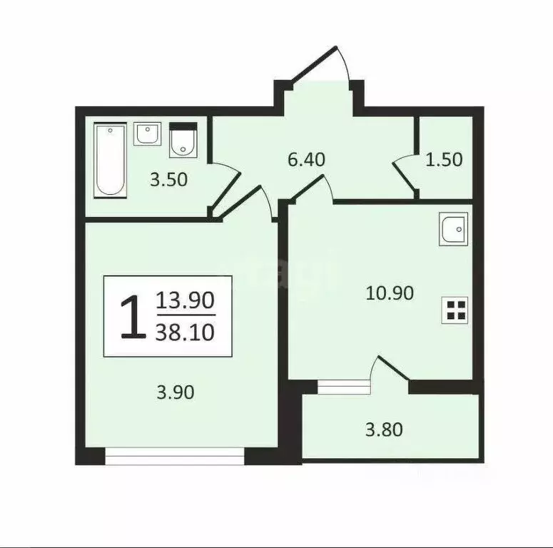 1-комнатная квартира: Люберцы, Рождественская улица, 12 (38.1 м) - Фото 0