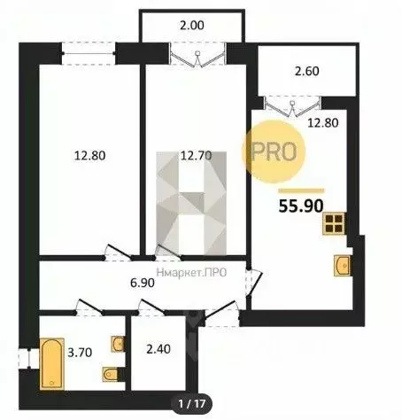 2-к кв. Калининградская область, Калининград ул. Сержанта Мишина, 83к1 ... - Фото 1