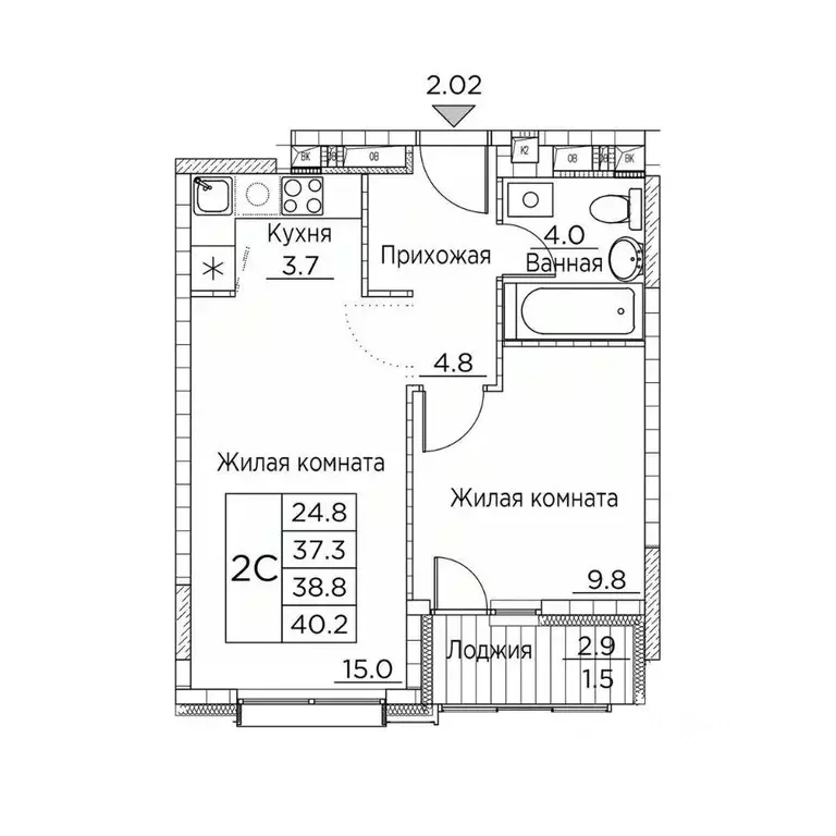 2-к кв. Приморский край, Владивосток ул. Расула Гамзатова, 7к2 (40.2 ... - Фото 1