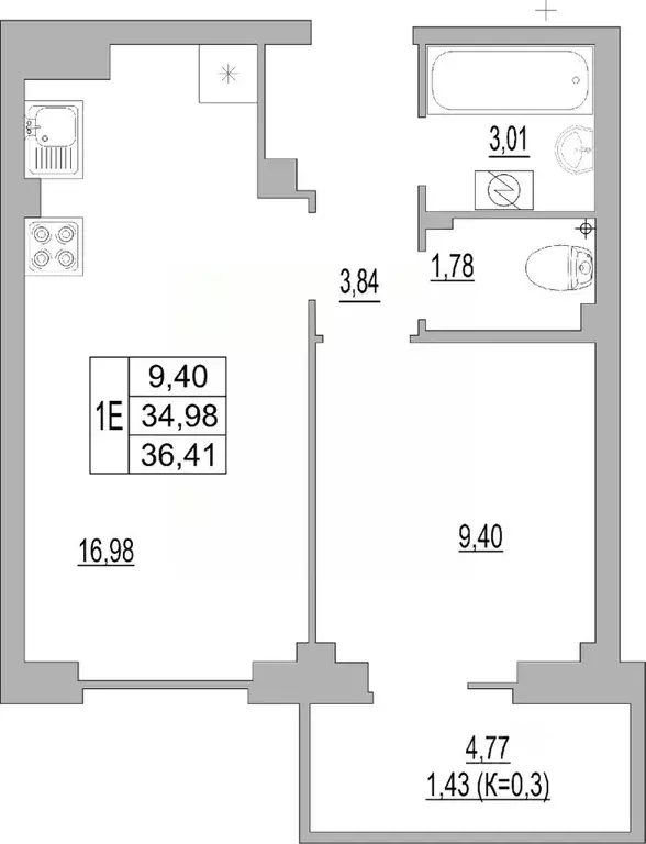 1-к кв. Псковская область, Псков ул. Юности, 32 (36.41 м) - Фото 0