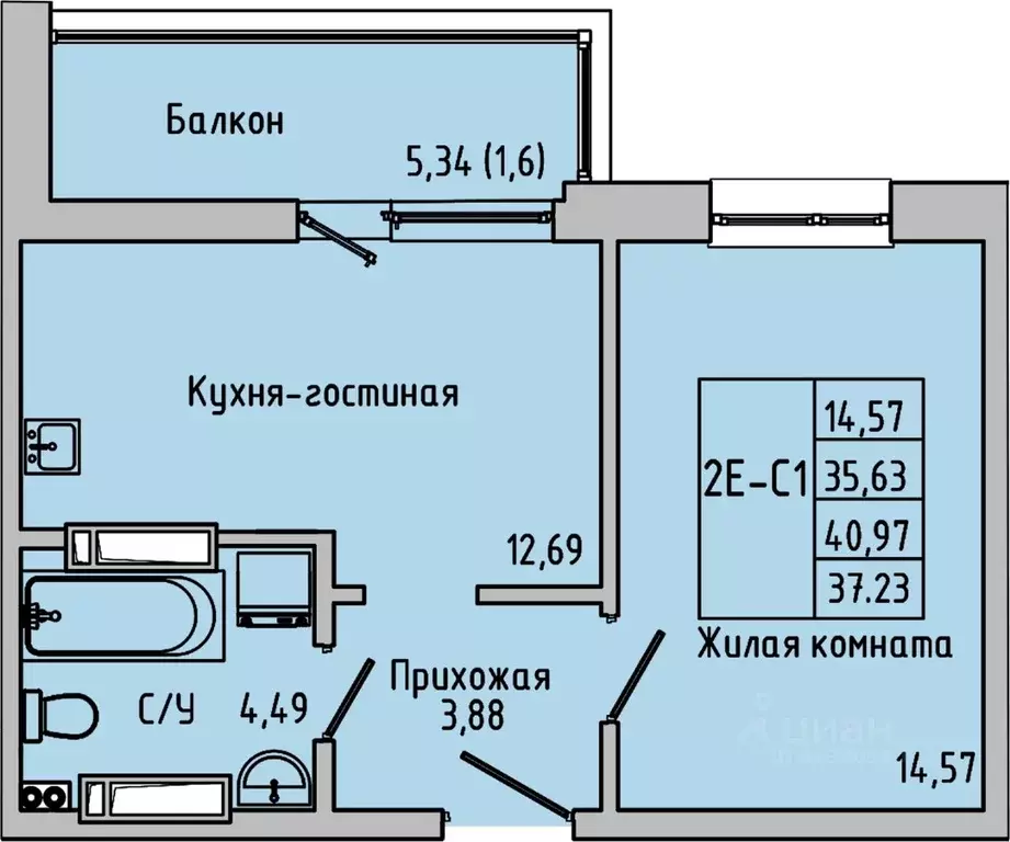 2-к кв. Ростовская область, Батайск ул. Луначарского, 180А (37.23 м) - Фото 1