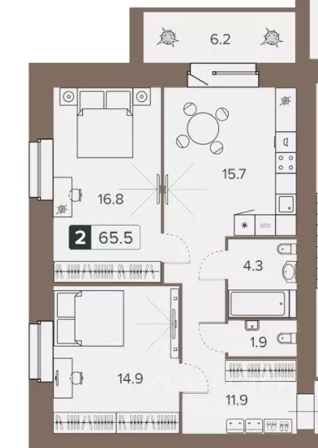 2-к кв. Брянская область, Брянск пер. 22-го съезда КПСС, 63А (67.3 м) - Фото 1