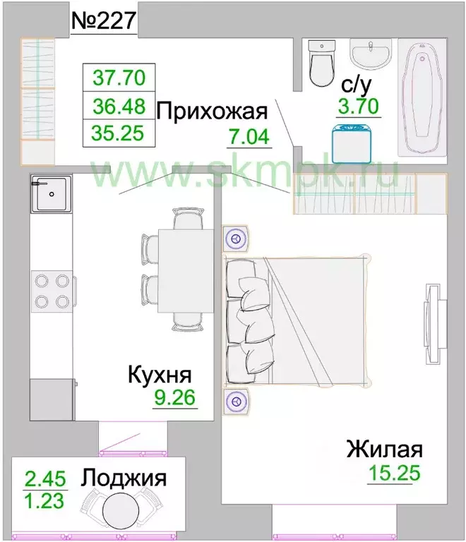 1-к кв. Калининградская область, Зеленоградск  (36.48 м) - Фото 0