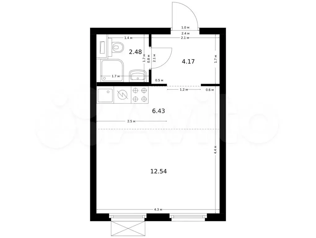 Квартира-студия, 25,6 м, 24/33 эт. - Фото 0