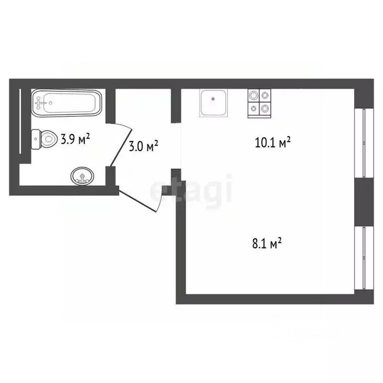 Студия Тюменская область, Тюмень ул. Республики, 204к15 (25.5 м) - Фото 1