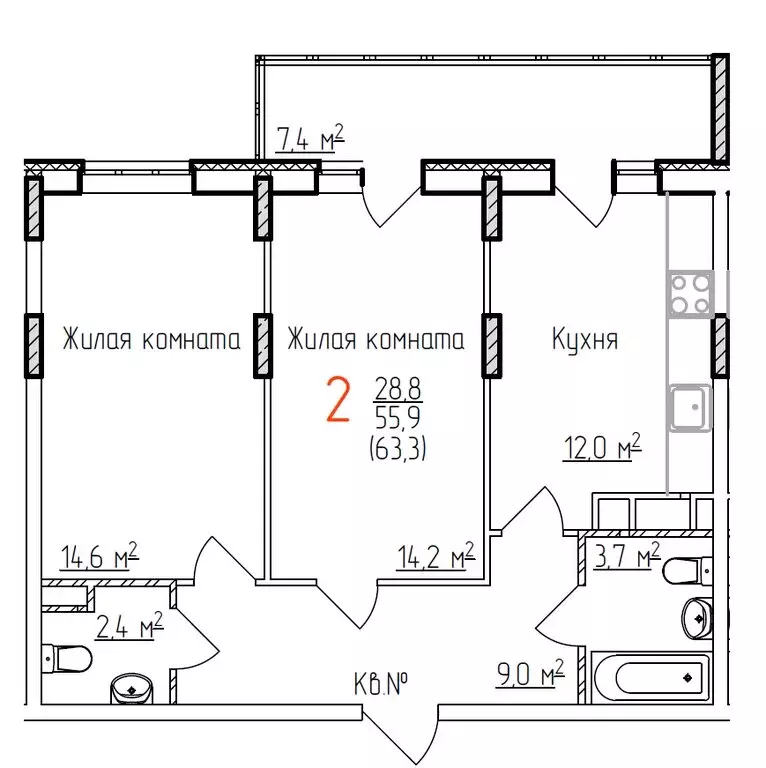 2-комнатная квартира: Владимир, Добросельская улица, 180 (63.3 м) - Фото 0