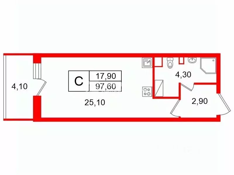 Студия Санкт-Петербург просп. Ветеранов, 175к4 (25.1 м) - Фото 2