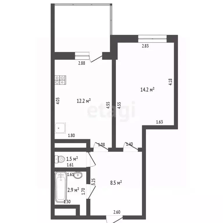 1-к кв. Тюменская область, Тюмень ул. 50 лет Октября, 75к2 (40.9 м) - Фото 1