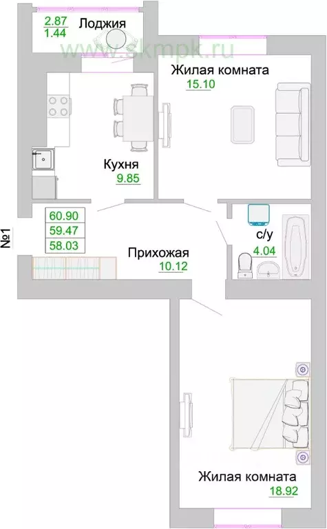 2-к кв. Калининградская область, Зеленоградск  (59.5 м) - Фото 0