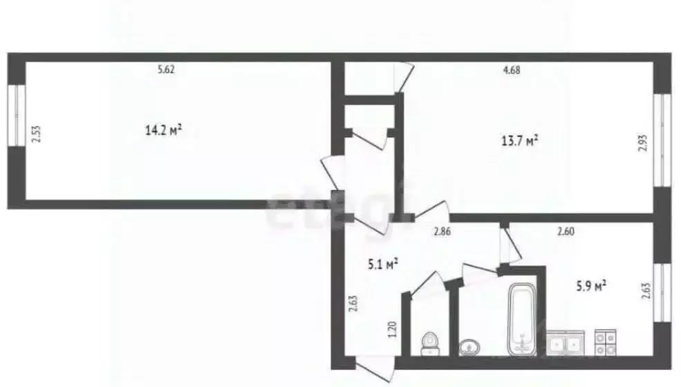 2-к кв. Вологодская область, Вологда ул. Казакова, 7 (44.3 м) - Фото 2
