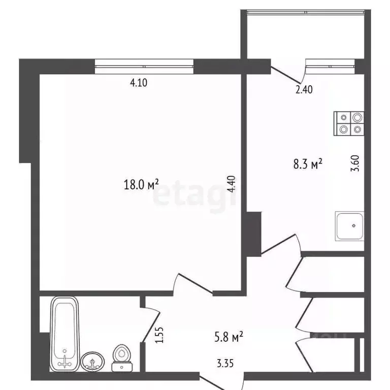 1-к кв. Ямало-Ненецкий АО, Новый Уренгой Восточный мкр, 1/3 (38.9 м) - Фото 2