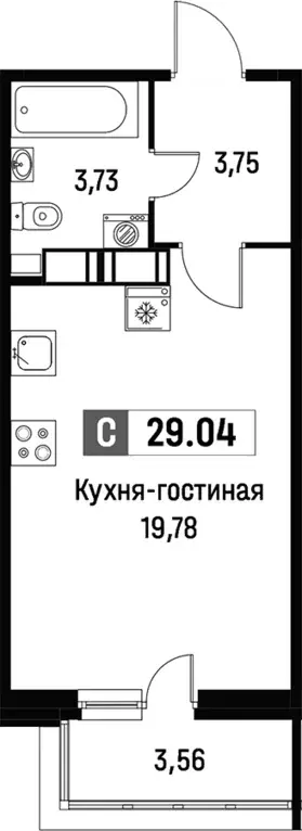 Продаётся квартира-студия, 29.04 м - Фото 1