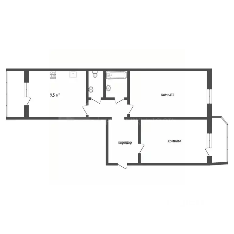2-к кв. Тюменская область, Тюмень Новосибирская ул., 129 (62.0 м) - Фото 2