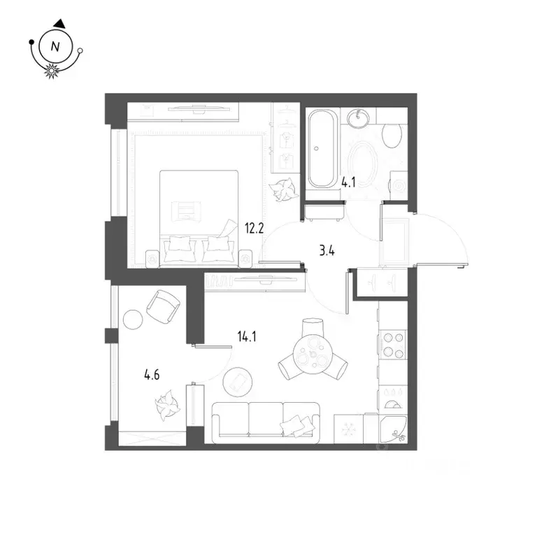 1-к кв. Омская область, Омск Зеленая река мкр, 1 (36.1 м) - Фото 0