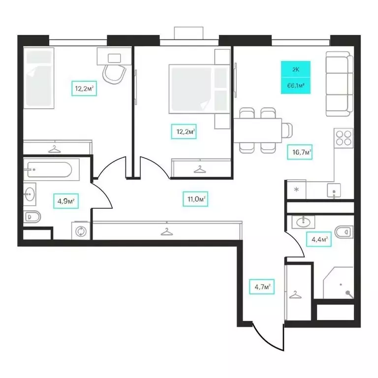 2-комнатная квартира: Тюмень, улица Червишевский Тракт, 25 (66.1 м) - Фото 1