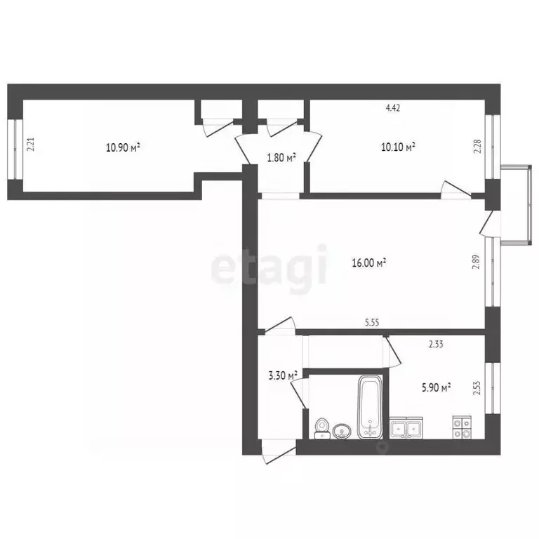 3-к кв. Вологодская область, Вологда ул. Мальцева, 1 (53.6 м) - Фото 2