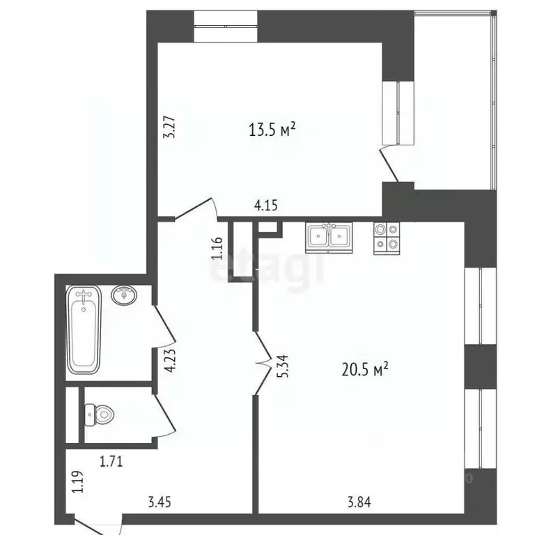 1-к кв. Тюменская область, Тюмень ул. Николая Ростовцева, 27к2 (49.2 ... - Фото 1